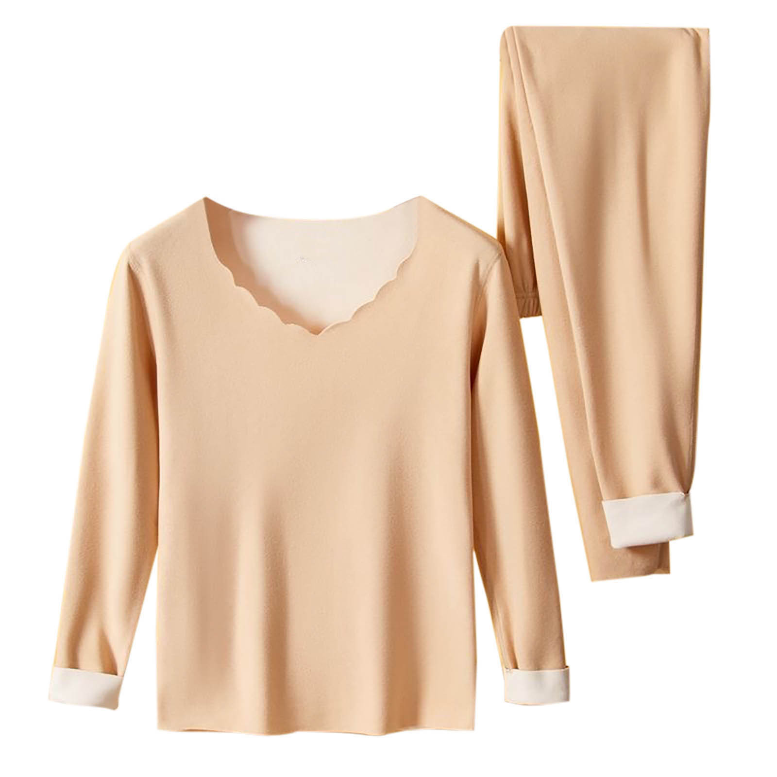 Deals of the Week TMOYZQ Womens Plus Size Thermal Pajamas Set Long Sleeve V Neck Sleepwear With Pants Cold Weather Base Layer Fleece Lined Top \u0026 Bottom, Size M-3XL